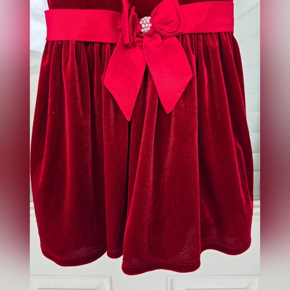 Jessica Ann Velvet Red Girls Dress size 3T Front Bow Party - Picture 7 of 11